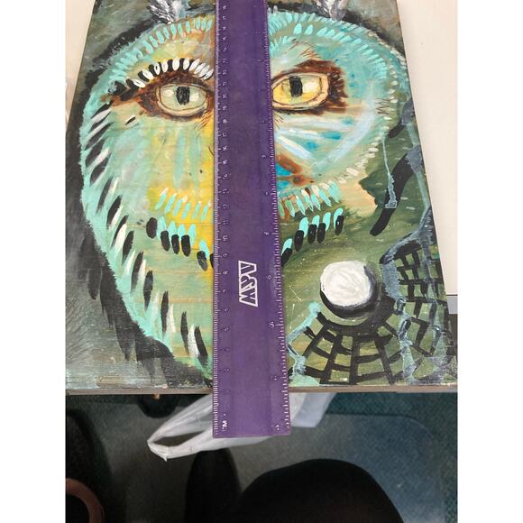 Art‎ Original Hand Painted Wise Ole Owl with Real Owl Feather On Wood 81/… - Picture 5 of 10